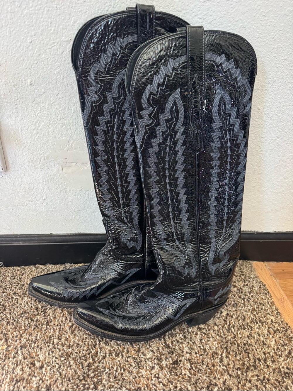 Lucchese Black Embossed Leather Over-the-Knee Western Boots - Picture 8 of 8
